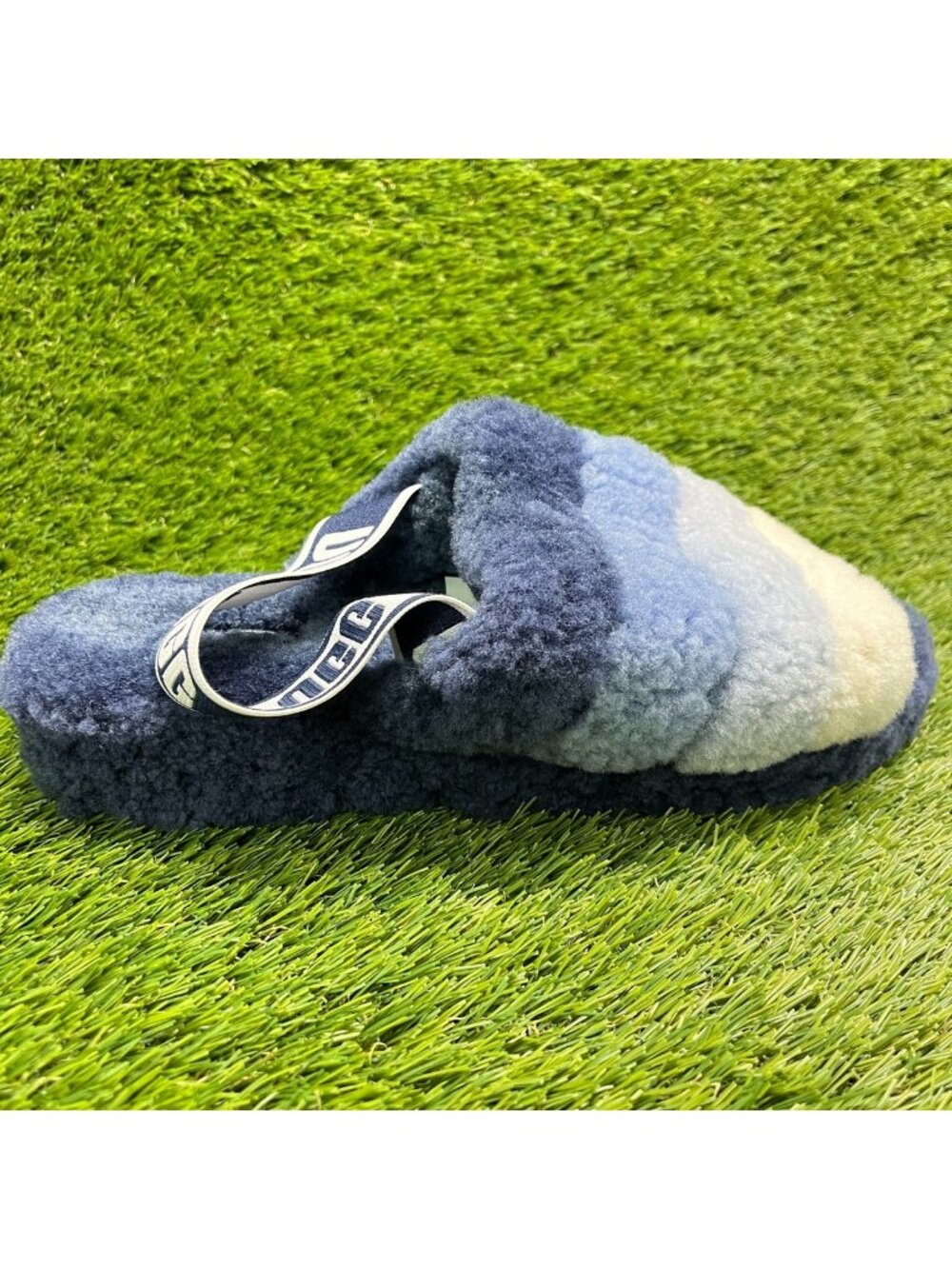 UGG Fluff Yeah Slide Womens Size 12 Blue White Casual Comfort Slip On Slippers